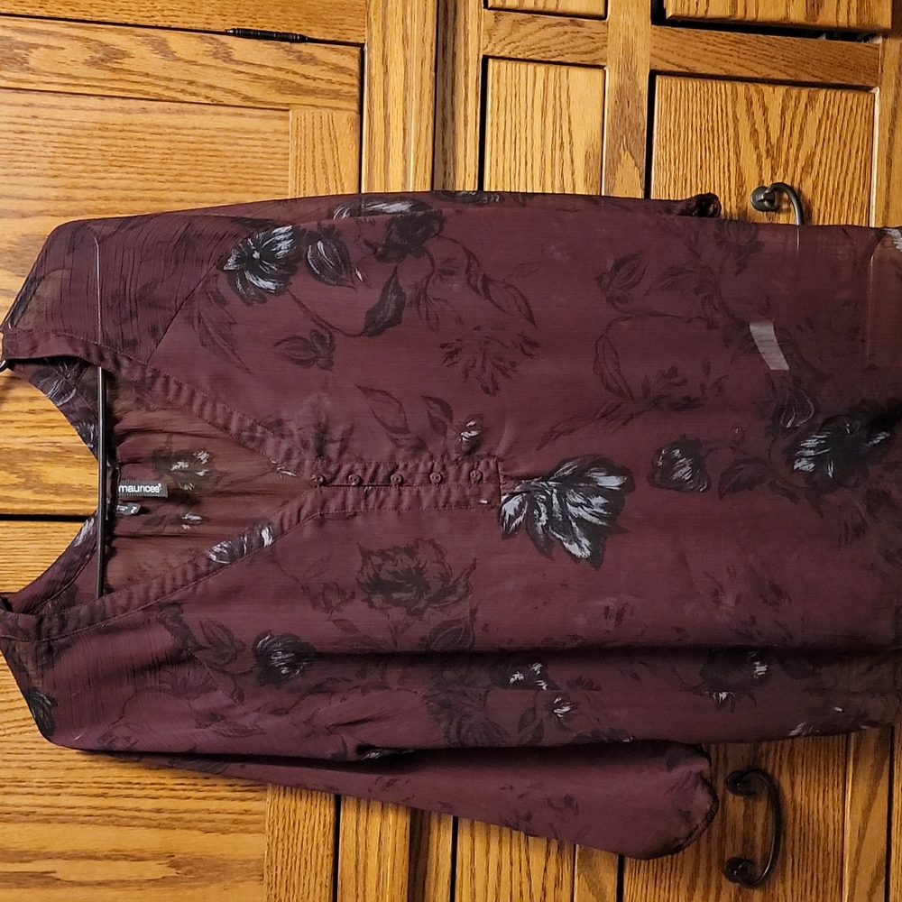 Maurices Burgundy Floral Blouse